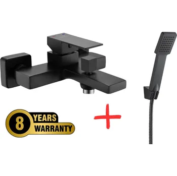 Vodovodní baterie Laveo Kvadrato, nástěnná vanová baterie s ruční sprchovou soupravou Orca, 150mm, černá matná, LAV-BLQA710D