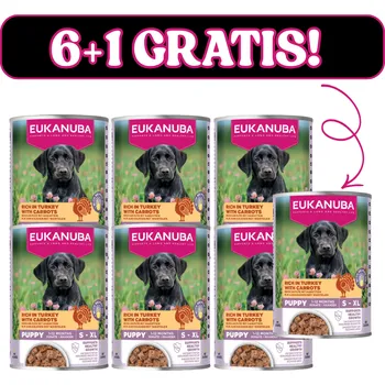 Krmivo pro psa EUKANUBA Mokré krmivo pro štěňata, bohaté na krůtí maso a mrkev 6x400g + 400g Gratis
