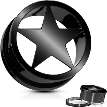 Módní doplněk Šperky4U Černý šroubovací ocelový tunel hvězda - TN01144-16