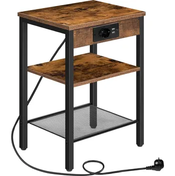 Noční stolek Noční stolek Vasagle Harby 38 cm s nabíjecí stanicí černý/hnědý