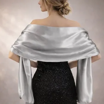 Šála saténový šál přes ramena - přehoz přes společenské šaty - výběr barev Barva: Stříbrná