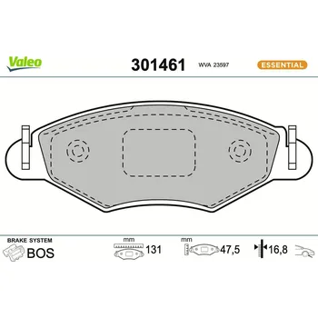 Brzdová destička Sada brzdových destiček, kotoučová brzda VALEO 301461