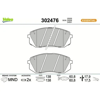Brzdová destička Sada brzdových destiček, kotoučová brzda VALEO 302476