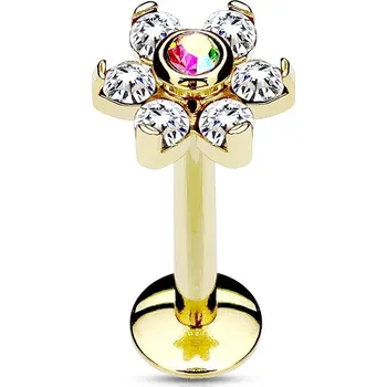 Piercing Šperky4U Zlacený piercing do brady - labreta kytička - LB1077-1208