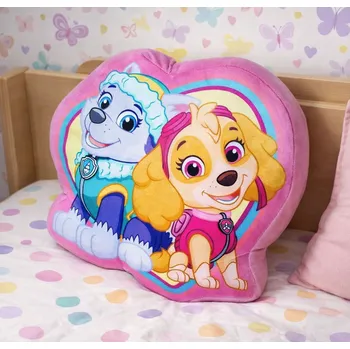 Dekorativní polštářek Setino Dětský polštářek TLAPKOVÁ PATROLA V SRDCI Skye a Everest tvarovaný růžový
