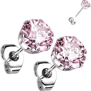 Šperk Šperky4U Ocelové náušnice - růžové zirkony 6 mm - OPN1600