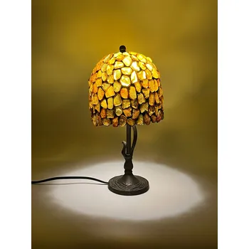 Stojací lampa Stojací lampa Tiffany s vitráží a jantarem – noční lampa s jantarem