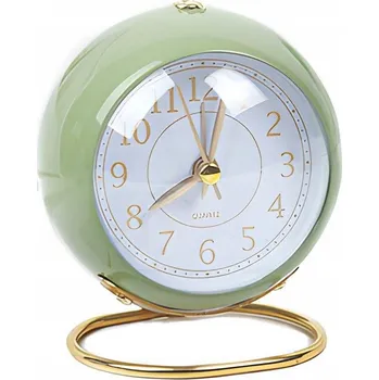 Hodiny HODINY BUDÍK BEZHLUČNÝ KOVOVÝ ELEGANTNÍ STYLOVÝ RETRO ZELENÝ