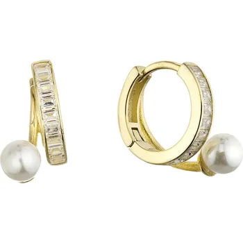 Náušnice Pozlacené kroužky s perličkou a zirkony 11808.1