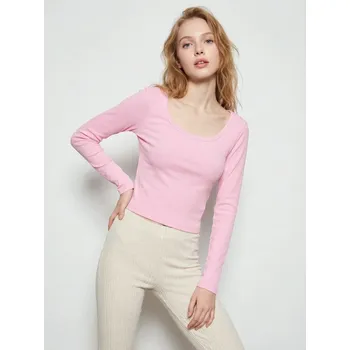 Dámská halenka Sinsay - Bavlněná halenka s dlouhým rukávem - růžová - 488EU-31X - 488EU-31X-XL