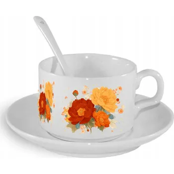 Šálek s podšálkem Lžička KVĚTY Pivoňky Dárek pro babičku a maminku 150 ml