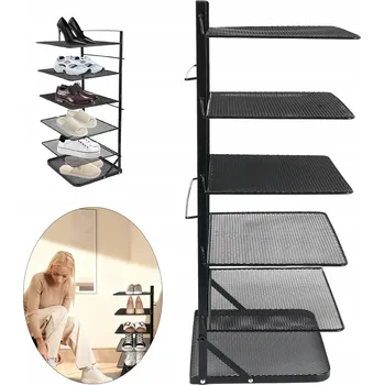 PÓŁKA STOJAK REGAŁ SZAFKA Botník, Stojan na Boty, Kovový Černý Regál - 6 Polic, Organizér