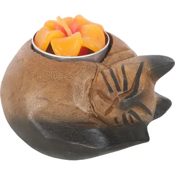 Lampička Kočičí paní Dřevěný svícen spící kočka