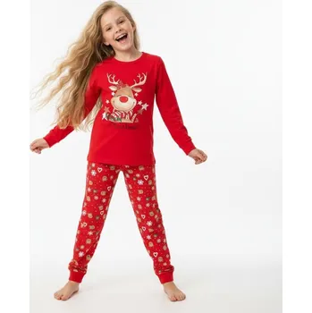 Dětská móda Dívčí vánoční pyžamo 100% bavlny MP5869 Velikost: 134, Barva: Červená