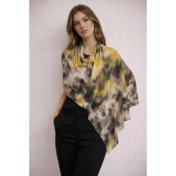 Šátek Dámský šátek 85 x 175 cm batika tmavě hnědý se žlutým