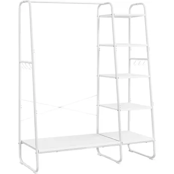 VASAGLE Kovový stojan na oděvy s policemi 5+1 bílý