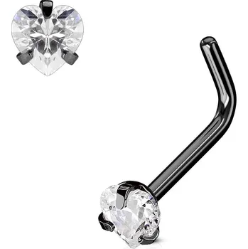Piercing Šperky4U Černý piercing do nosu srdíčko, čirý kamínek - N0068-KC