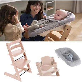 STOKKE Tripp Trapp Židlička a Baby set Serene Pink + Newborn set Grey