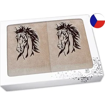 Ručník Luxusní dárková sada ručník a osuška béžová Kůň Apollo