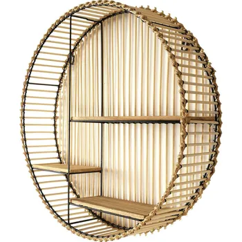 police Kulatá závěsná dřevěná police na zeď Bali boho na knihy a dekorace černá Intesi