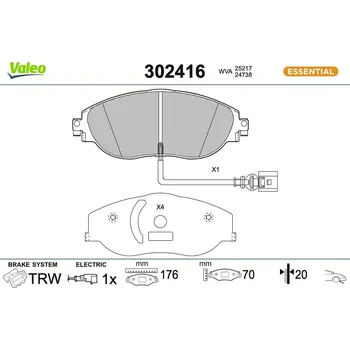 Brzdová destička Sada brzdových destiček, kotoučová brzda VALEO 302416