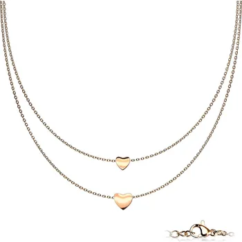 Šperk Šperky4U Dvojitý zlacený ocelový náhrdelník se srdíčky - OPD0222-RD