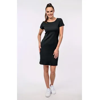 Dámské šaty Přiléhavé černé šaty s krátkým rukávem 7207 velikost S