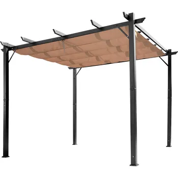 Pergola OUTSUNNY Volně stojící kovová pergola se stahovací plátěnou střechou 400 x 300 cm hnědá
