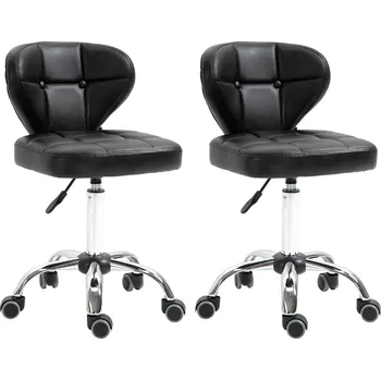 HOMCOM Sada 2 pracovních stoliček s opěradlem Koženková stolička Otočná stolička s opěradlem Kosmetická stolička Kancelářská stolička 72-87 cm výškově nastavitelná Kancelářská tmavě šedá 45 x 47 x 72-87 cm