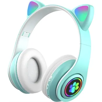 Sluchátka LED Bezdrôtové Slúchadlá Uši - Tyrkysová