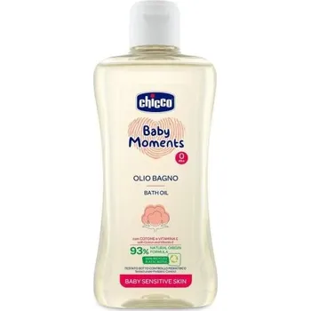 Dětský šampon CHICCO Olej do koupele s bavlnou a vitamínem E Baby Moments Sensitive 93 % přírodních složek