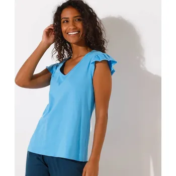 Dámské pyžamo Jednobarevné pyžamové tričko s krátkými rukávy modrá 42/44