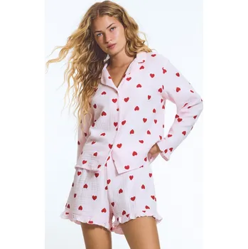 Dámské pyžamo Reserved - Mušelínové pyžamo se srdíčky - růžová - 013HQ-30X - 013HQ-30X-XXL