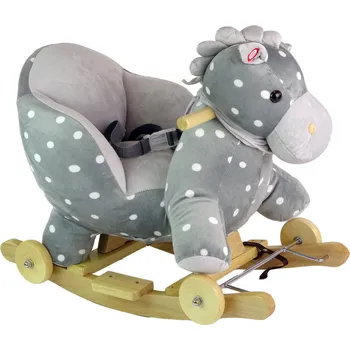 Houpací kůň Mamido Dřevěný houpací koník s kolečky šedý s puntíky