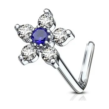 Piercing Šperky4U Zahnutý piercing do nosu, modrý kamínek - N0098-CB