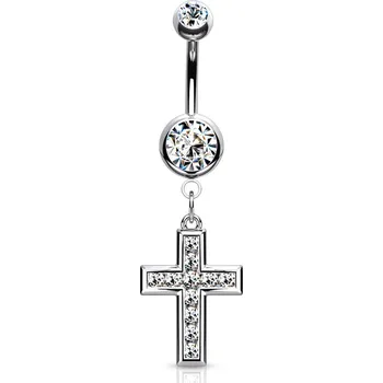 Piercing Šperky4U Piercing do pupíku - křížek čiré zirkony - WP0034-C