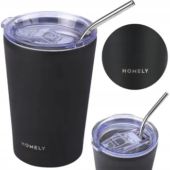 Termoska Černý TERMOHRNEK SE SLÁMKOU 400 ml termoska na kávu, čaj, nápoje, udrží teplotu 6 hodin