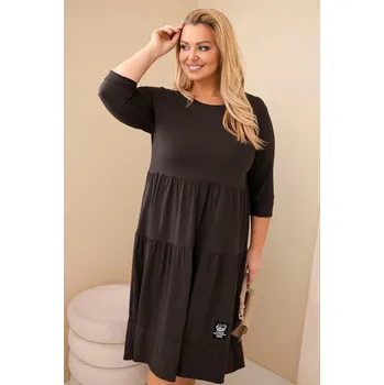 Dámské šaty Dámská bavlněná sukni Plus Size s volánky a ohrnutým rukávem hnědá UNI