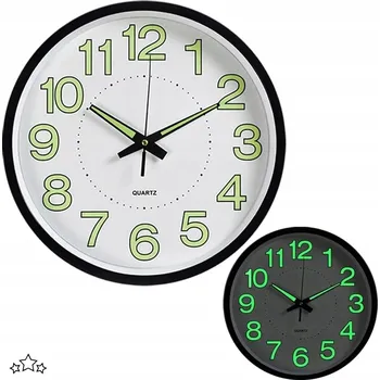 Hodiny ZEGAR ŚCIENNY 12 CALI 30CM SVÍTÍCÍ LUMINESCENČNÍ TICHÉ ČERNÉ KULATÝ