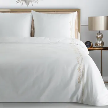 Povlečení Povlečení 220x200 cm saténové bavlněné, bílé a béžové