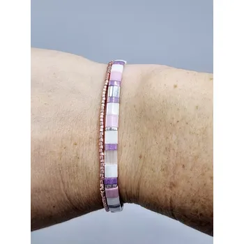 Náramek Miyuki Tila náramek - odstín růžovo fialová se stříbrnou 17,7 cm