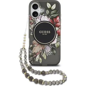 Náhradní díl pro mobilní telefon Guess IML Flowers Strap MagSafe zadní kryt pro iPhone 17 Black
