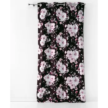 Sprchový závěs Douceur d'intérieur Černý závěs s očky, velké květiny, 140 x 240 cm, 1 ks