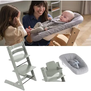 STOKKE Tripp Trapp Židlička a Baby set Glacier Green + Newborn set Grey