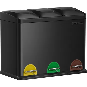 SONGMICS Odpadkový koš na tříděný odpad 3 x 15 l černá