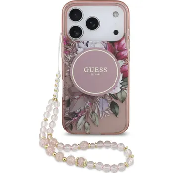Náhradní kryt pro mobilní telefon Guess IML Flowers Strap MagSafe zadní kryt pro iPhone 17 Pro Pink