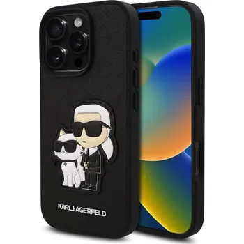 Náhradní díl pro mobilní telefon Karl Lagerfeld PU Saffiano Karl and Choupette zadní kryt pro iPhone 16 Pro Max Black