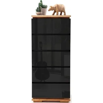 Komoda Komoda CHIARO, 5 zásuvek, vysoký lesk černá/dub