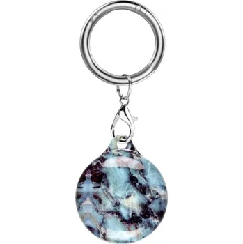 Vzorovaný obal s karabinou pro AirTag - černomodrý mramor