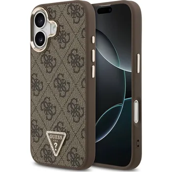 Náhradní kryt pro mobilní telefon Guess PU Leather 4G Triangle Logo Gold Frame MagSafe zadní kryt pro iPhone 17 Brown
